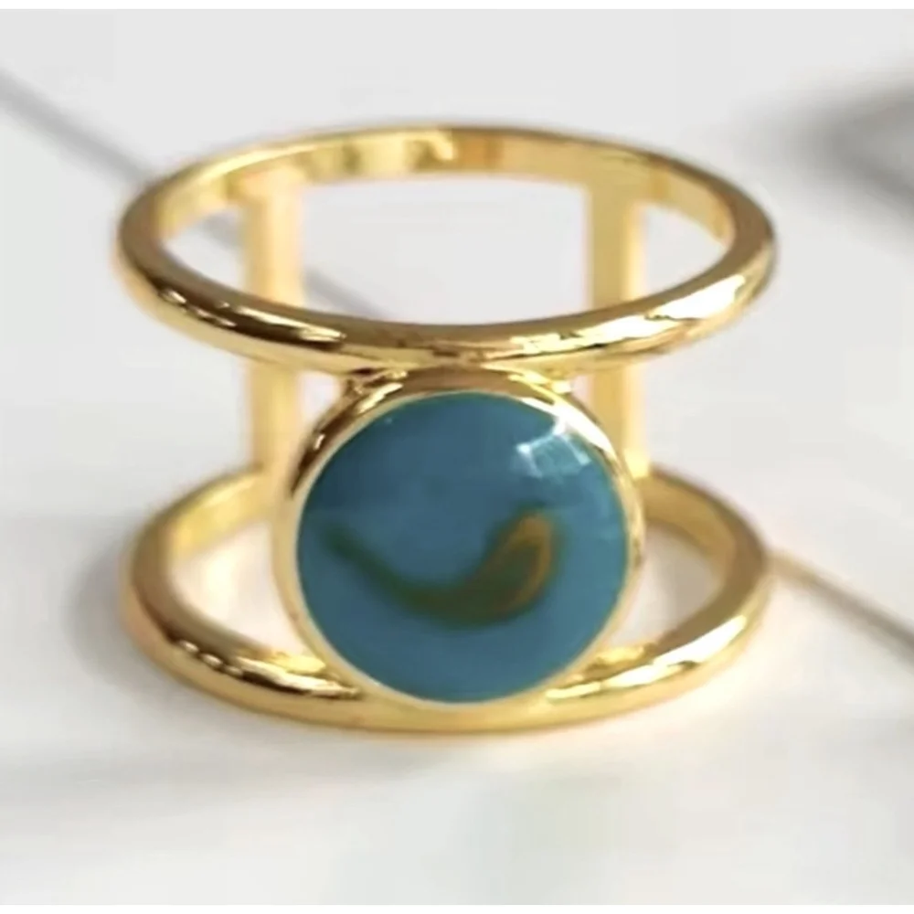 New Women's Large Turquoise Gold Filled‎ Ring, Bar Band, Size 5, Jewelry